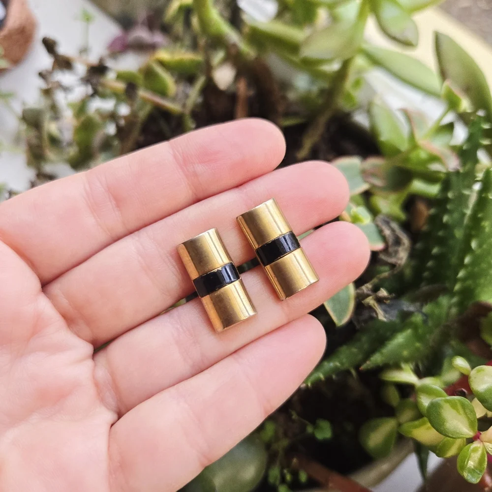 Vintage Gold & Black Simple Geometric Cuff Links
